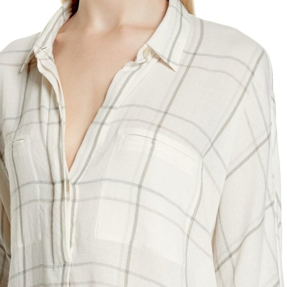 Vince Bar  Plaid Cotton Blend Popover Blouse - Picture 3 of 4